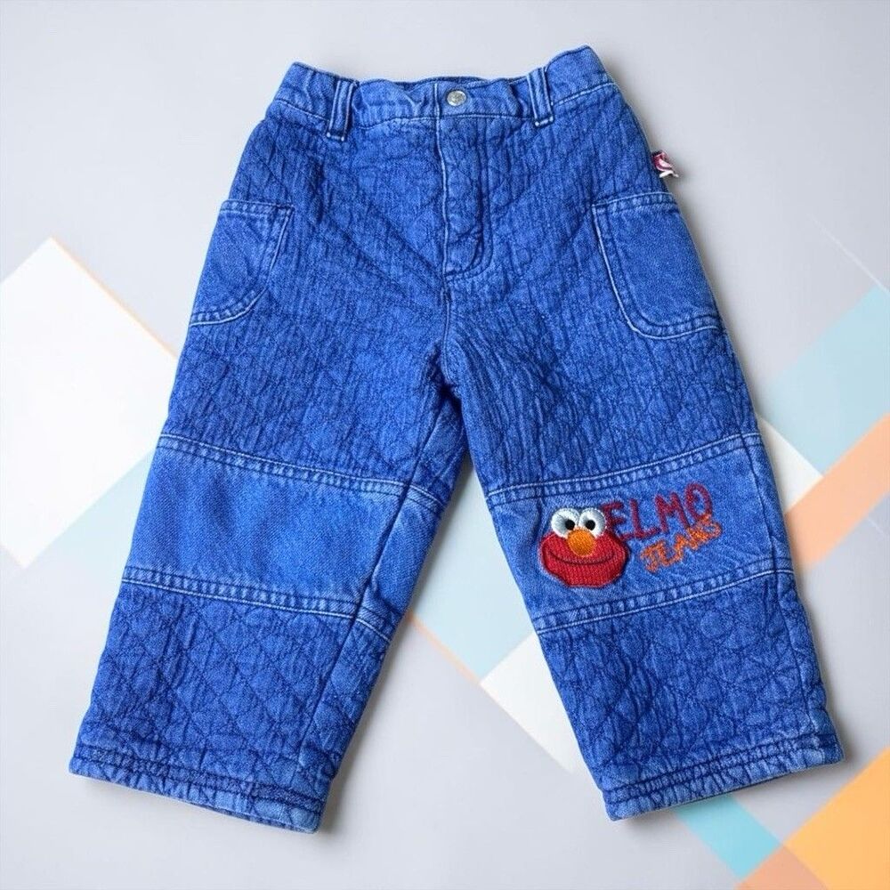 Vtg 90s Sesame Street Elmo Jeans Kids Toddler Size 24 Months Embroidered Lined